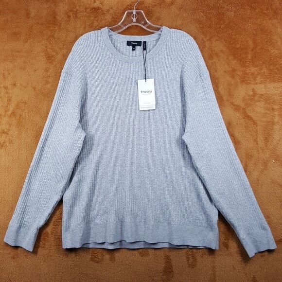 THEORY Sweater Mens XXL Gray Pullover Crew Ribbed Knit RILAND $225 - Picture 1 of 8